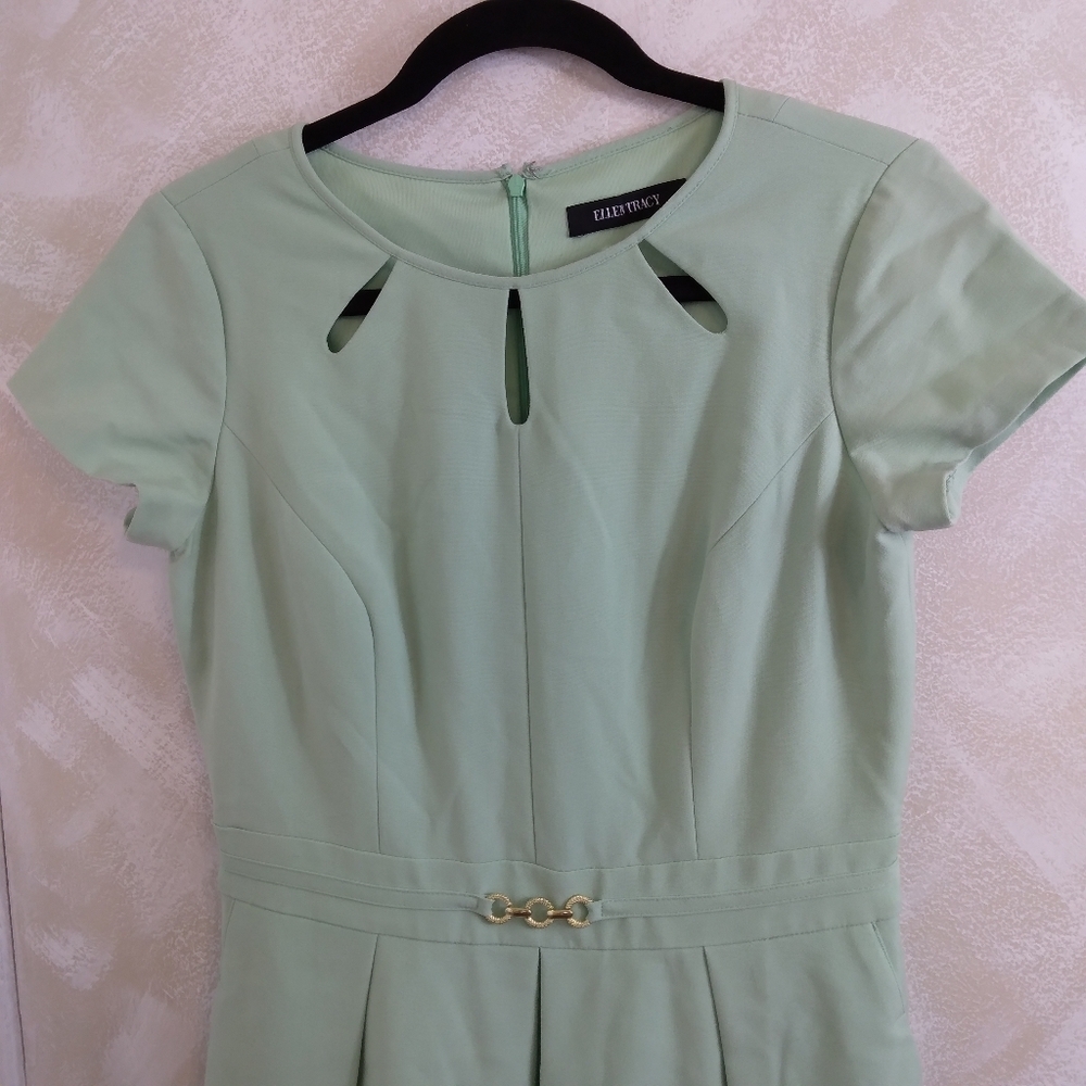 POCKETS Size 4 Mint Green Ellen Tracy Dress Pleated Career - Picture 2 of 9